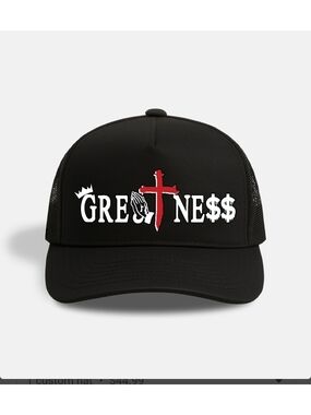 Greatness Trucker Hat with Cross Graphic - Black Unisex Adult